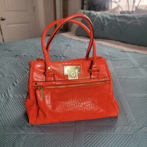 Anne Klein Alligator Alley Coral Satchel with Polka Dot Lining